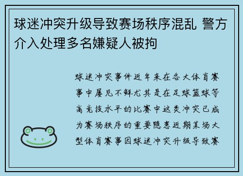 球迷冲突升级导致赛场秩序混乱 警方介入处理多名嫌疑人被拘